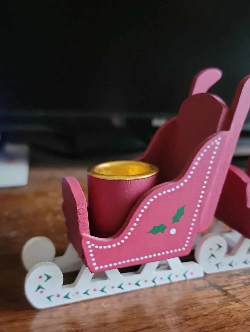Festive Red Wooden Sleigh Candle Holders - Set of 2 - Picture 2 of 8